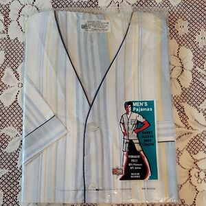 Mens Vintage Pajamas In Classic Blue & Yellow Stripe